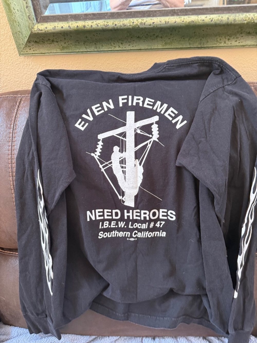 I.B.E.W. Local 47 Black Long-Sleeve Shirt - 'Even Firemen Need Heroes'